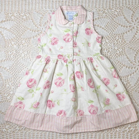 Vintage 1990s Chelsea's Corner Girls 6x Muted Floral Sleeveless Linen Sun Dress - Picture 1 of 4